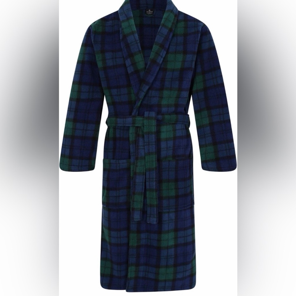 Size M MEDIUM Men Warm Fleece Robe De Chambre Blackwatch Tartan Plaid Green Blue